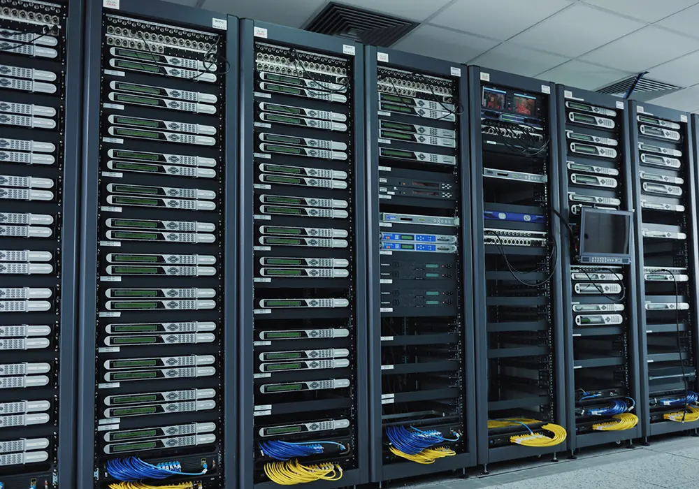 Rows of servers in a data centre